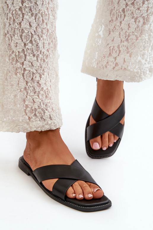 Ciabatte da donna con tacco largo realizzate in ecopelle S.Barski KV27-002 colore nero