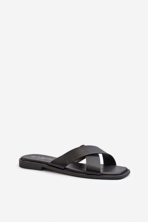 Ciabatte da donna con tacco largo realizzate in ecopelle S.Barski KV27-002 colore nero