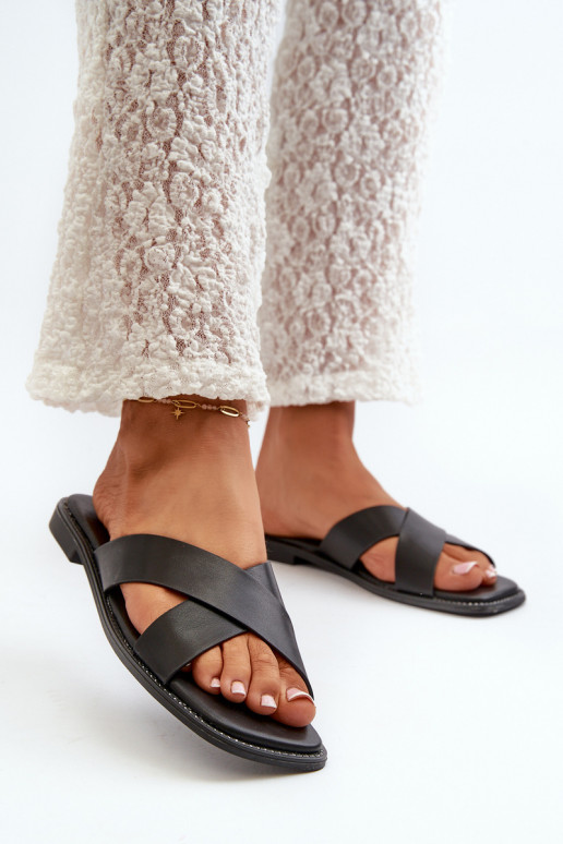 Ciabatte da donna con tacco largo realizzate in ecopelle S.Barski KV27-002 colore nero