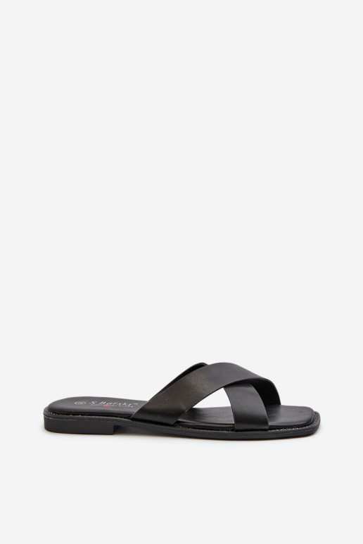 Ciabatte da donna con tacco largo realizzate in ecopelle S.Barski KV27-002 colore nero