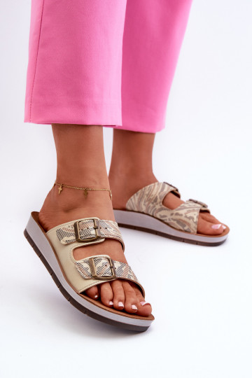 Comode ciabatte da donna con fibbie Inblu CP000045 colore oro