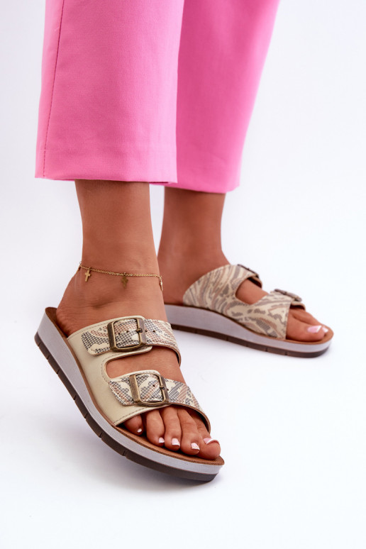 Comode ciabatte da donna con fibbie Inblu CP000045 colore oro