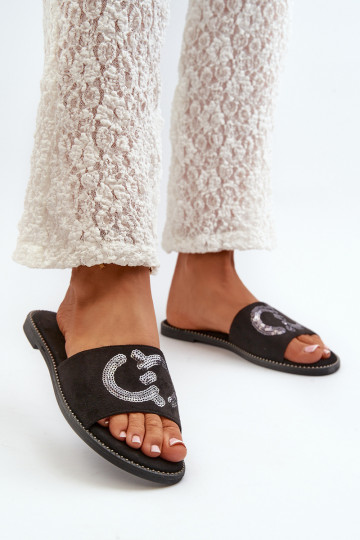 Ciabatte piatte da donna con scaglie lucide S.Barski KV27-052 colore nero 2