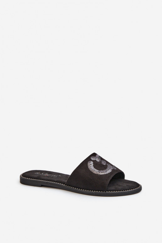 Ciabatte piatte da donna con scaglie lucide S.Barski KV27-052 colore nero