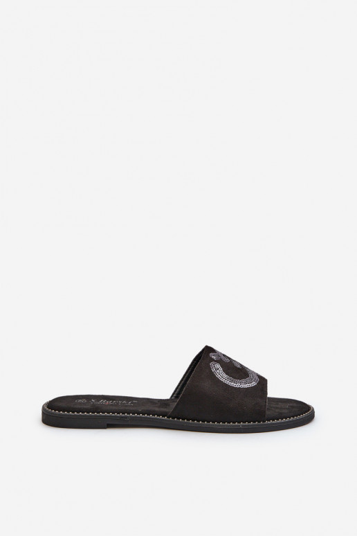 Ciabatte piatte da donna con scaglie lucide S.Barski KV27-052 colore nero