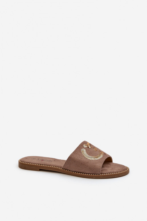 Ciabatte piatte da donna con scaglie lucide S.Barski KV27-052 colore marrone