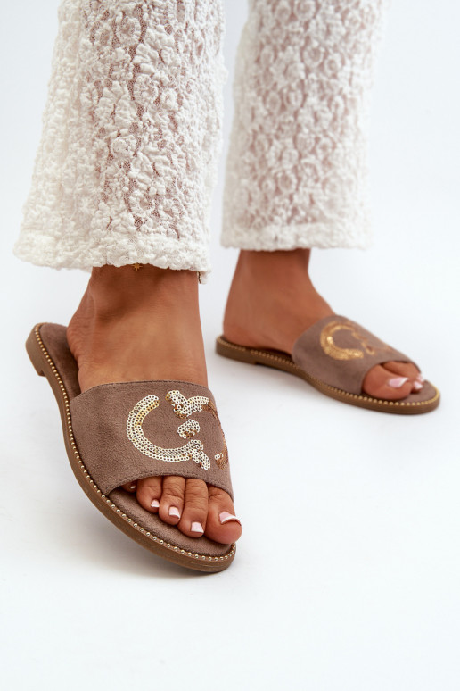 Ciabatte piatte da donna con scaglie lucide S.Barski KV27-052 colore marrone