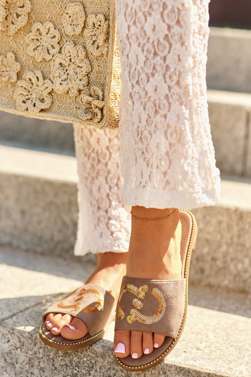 Ciabatte piatte da donna con scaglie lucide S.Barski KV27-052 colore marrone