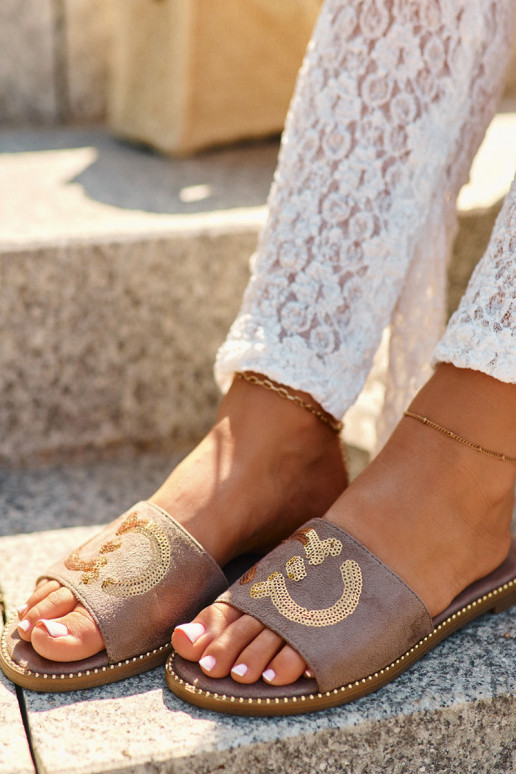 Ciabatte piatte da donna con scaglie lucide S.Barski KV27-052 colore marrone