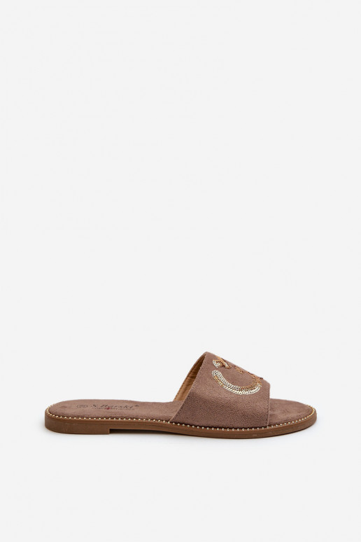 Ciabatte piatte da donna con scaglie lucide S.Barski KV27-052 colore marrone