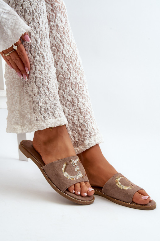 Ciabatte piatte da donna con scaglie lucide S.Barski KV27-052 colore marrone