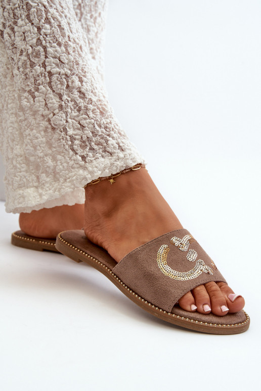 Ciabatte piatte da donna con scaglie lucide S.Barski KV27-052 colore marrone