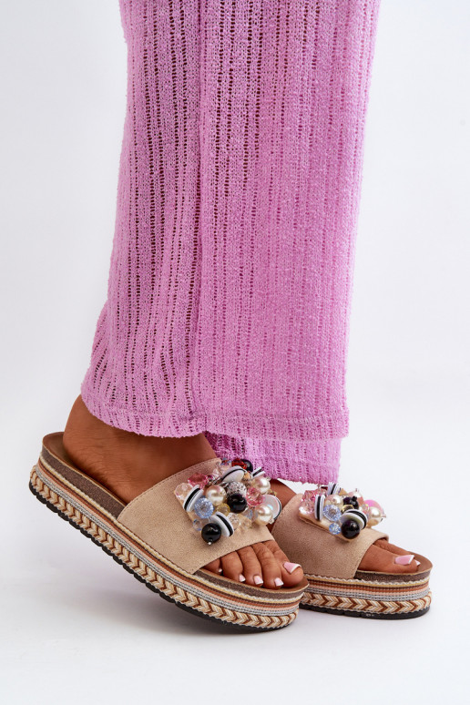 Infradito da donna con plateau con bellissimi dettagli S.Barski HY077 beige