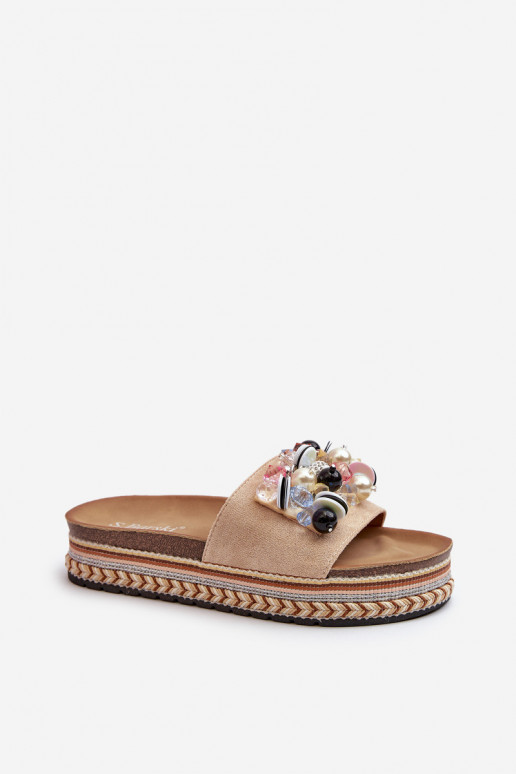 Infradito da donna con plateau con bellissimi dettagli S.Barski HY077 beige