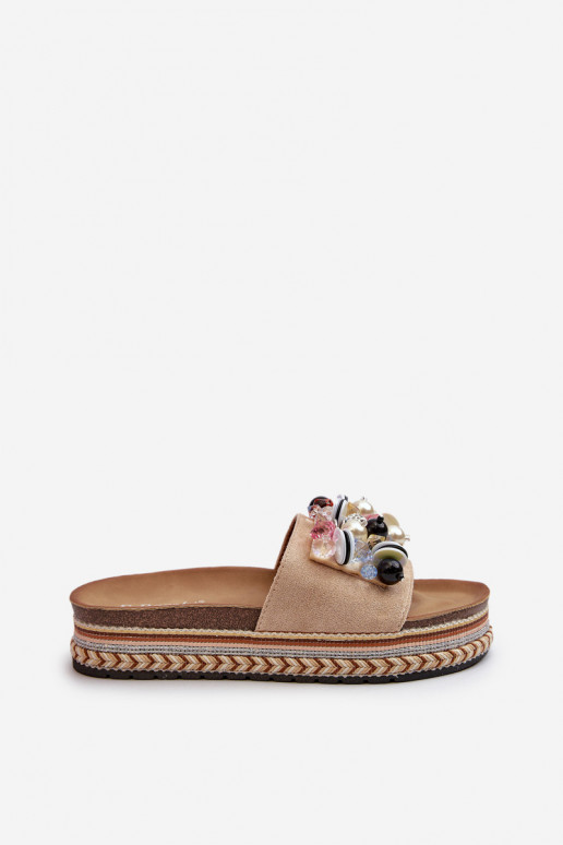 Infradito da donna con plateau con bellissimi dettagli S.Barski HY077 beige