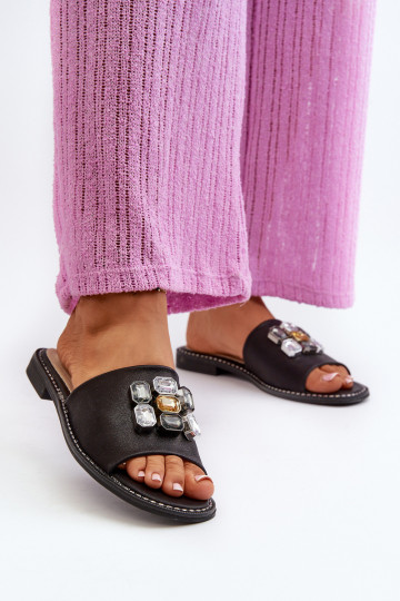 Ciabatte da donna con bellissimi dettagli S.Barski KV27-031 colore nero 2