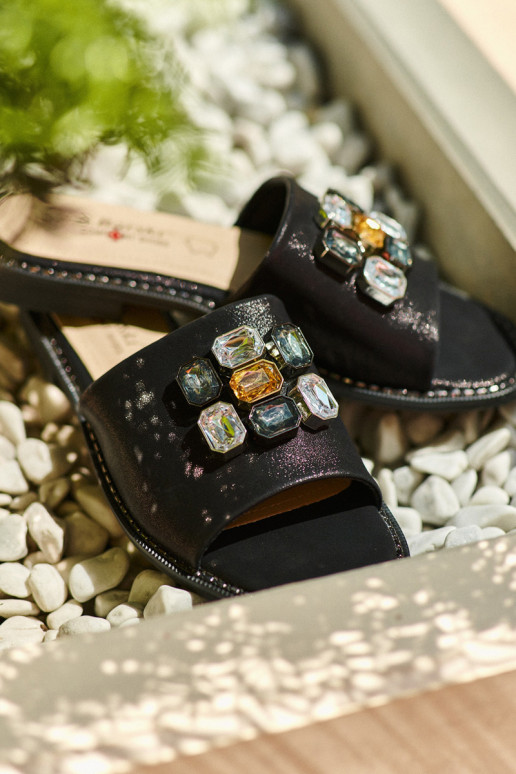 Ciabatte da donna con bellissimi dettagli S.Barski KV27-031 colore nero