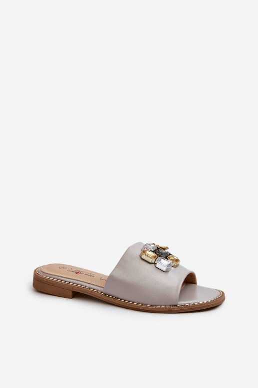 Pantofole da donna con bellissimi dettagli S.Barski KV27-031 beige