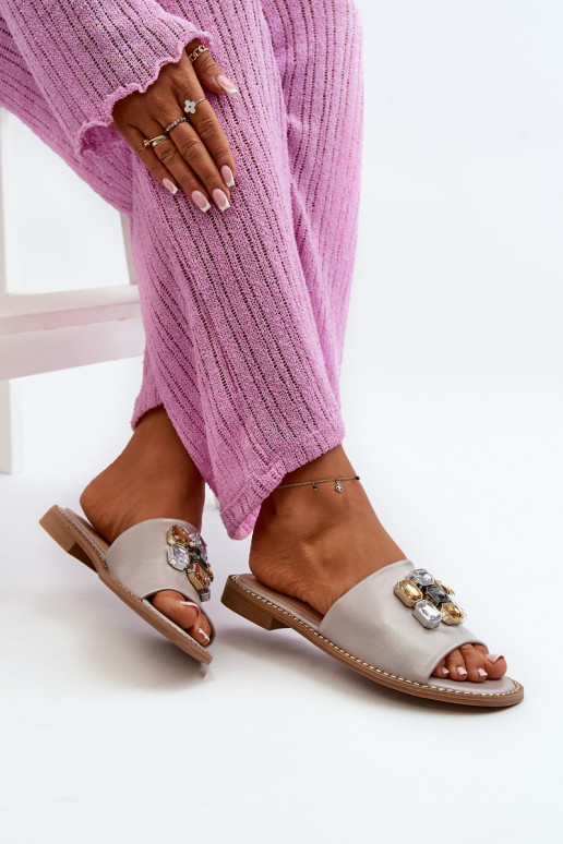 Pantofole da donna con bellissimi dettagli S.Barski KV27-031 beige