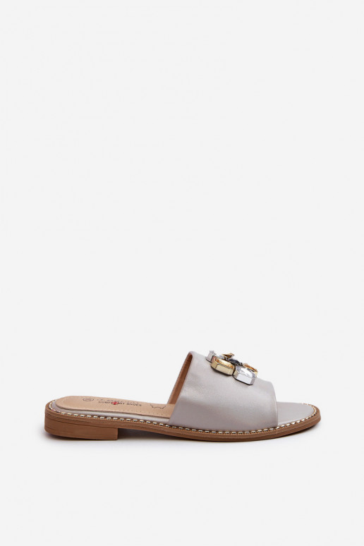 Pantofole da donna con bellissimi dettagli S.Barski KV27-031 beige