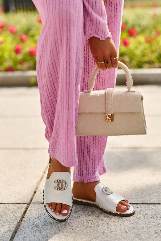 Pantofole da donna dallo stile elegante con glitter con ornamenti S.Barski KV27-050 colore argento