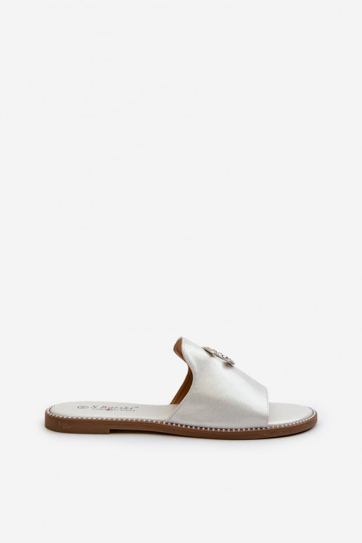 Pantofole da donna dallo stile elegante con glitter con ornamenti S.Barski KV27-050 colore argento