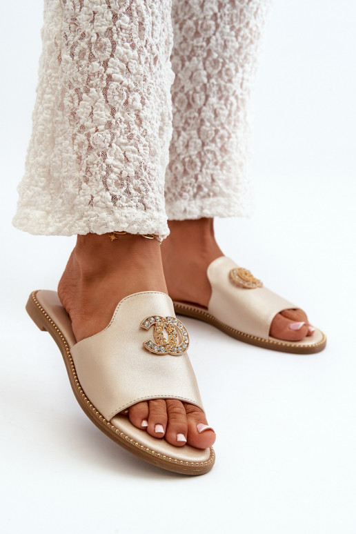 Pantofole da donna dallo stile elegante con glitter con ornamenti S.Barski KV27-050 colore oro