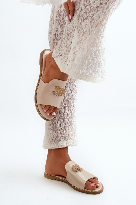 Pantofole da donna dallo stile elegante con glitter con ornamenti S.Barski KV27-050 colore oro