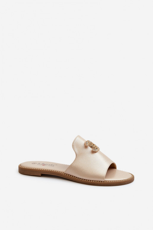 Pantofole da donna dallo stile elegante con glitter con ornamenti S.Barski KV27-050 colore oro