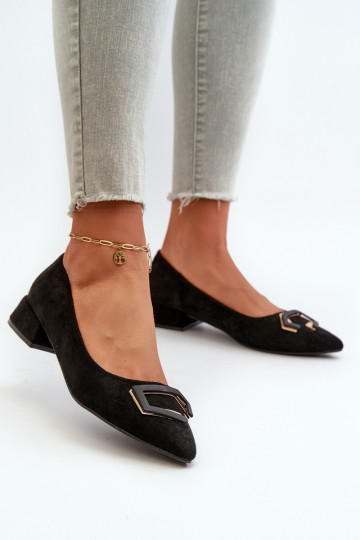 Scarpe a tacco basso con ornamenti in eco pelle scamosciata S.Barski KV27-034 colore nero