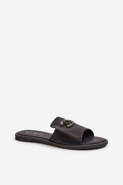 Pantofole da donna dallo stile elegante con lucentezza con ornamenti S.Barski KV27-050 colore nero
