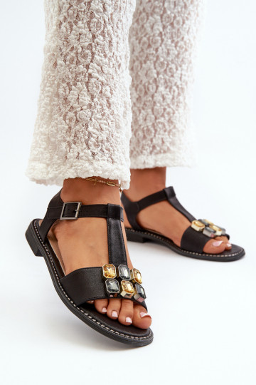 Sandali da donna dallo stile elegante Con dettagli decorati S.Barski KV27-030 colore nero