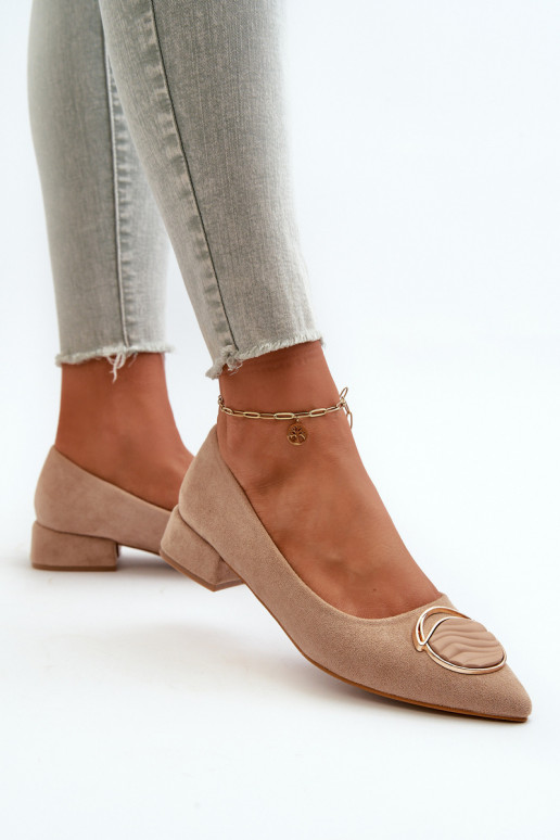 Scarpe con tacco basso Z realizzate in eco-camoscio S.Barski KV27-037 colore beige