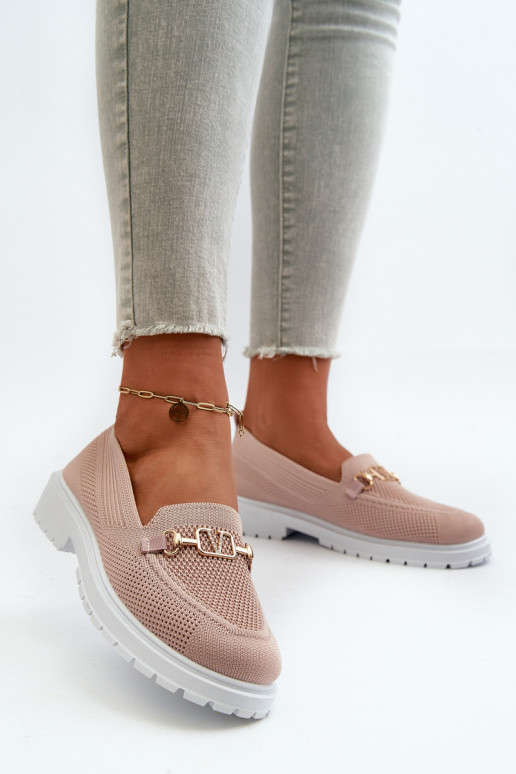 Mocassini da donna con tacco largo Ze colore oro Detalem colore rosa Limentia