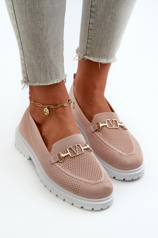 Mocassini da donna con tacco largo Ze colore oro Detalem colore rosa Limentia