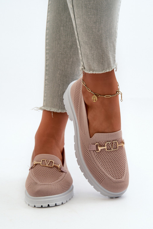 Mocassini da donna con tacco largo Ze colore oro Detalem colore rosa Limentia