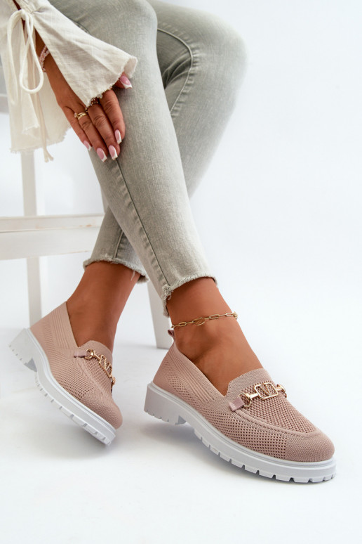 Mocassini da donna con tacco largo Ze colore oro Detalem colore rosa Limentia