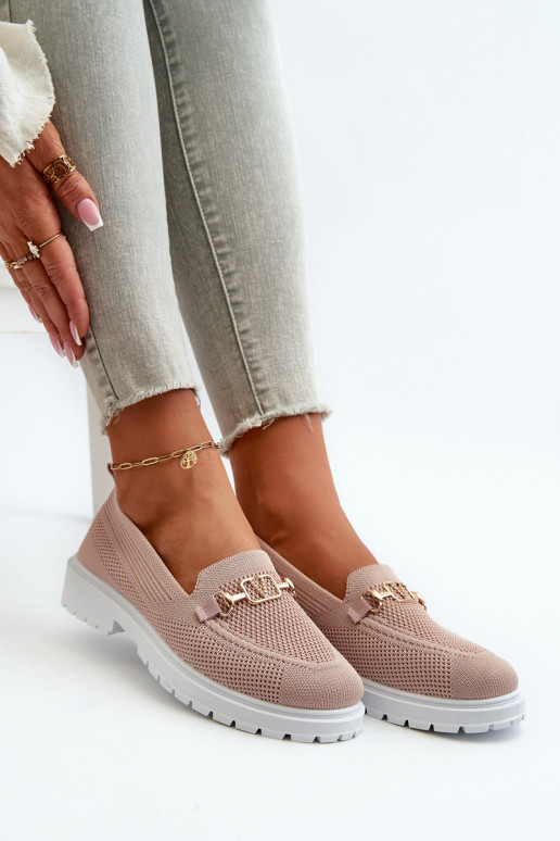 Mocassini da donna con tacco largo Ze colore oro Detalem colore rosa Limentia