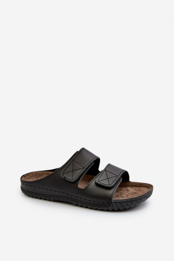 Comode Ciabatte Uomo A Righe Con Velcro Inblu FM00001U Nero