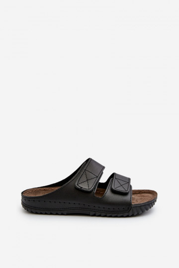 Comode Ciabatte Uomo A Righe Con Velcro Inblu FM00001U Nero 2