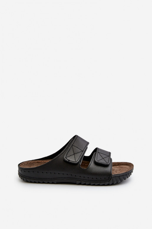 Comode Ciabatte Uomo A Righe Con Velcro Inblu FM00001U Nero