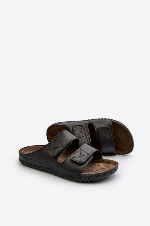 Comode Ciabatte Uomo A Righe Con Velcro Inblu FM00001U Nero