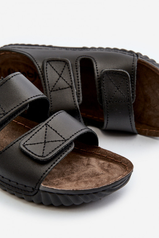 Comode Ciabatte Uomo A Righe Con Velcro Inblu FM00001U Nero