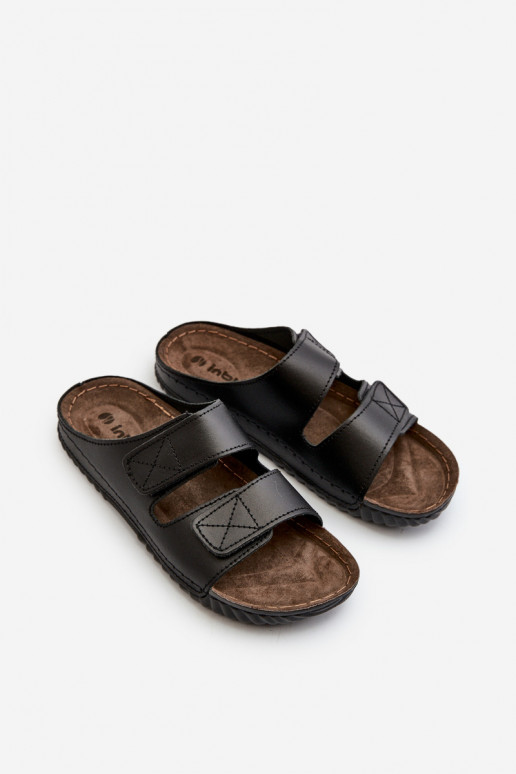 Comode Ciabatte Uomo A Righe Con Velcro Inblu FM00001U Nero