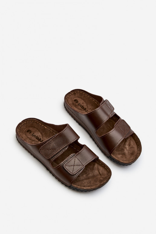 Comode Ciabatte Uomo A Righe Con Velcro Inblu FM00001U Testa di Moro