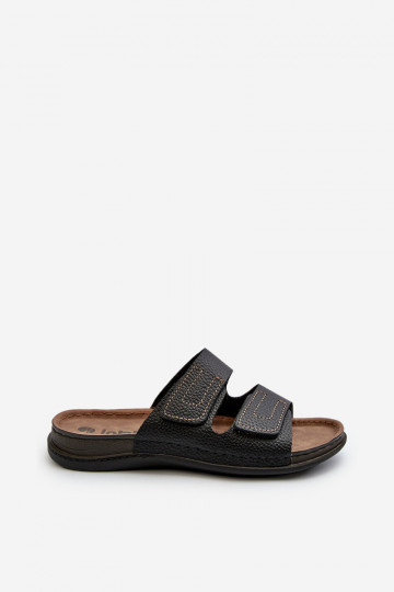 Comode Ciabatte Uomo A Righe Con Velcro Inblu GV00002I Nero 2