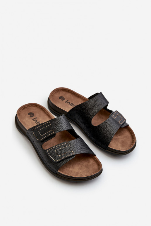 Comode Ciabatte Uomo A Righe Con Velcro Inblu GV00002I Nero