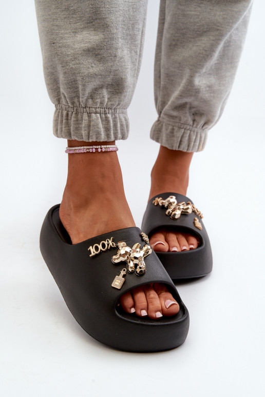 Pantofole da donna Lengwa Pantofole leggere con bellissimi dettagli in colore nero Orchia