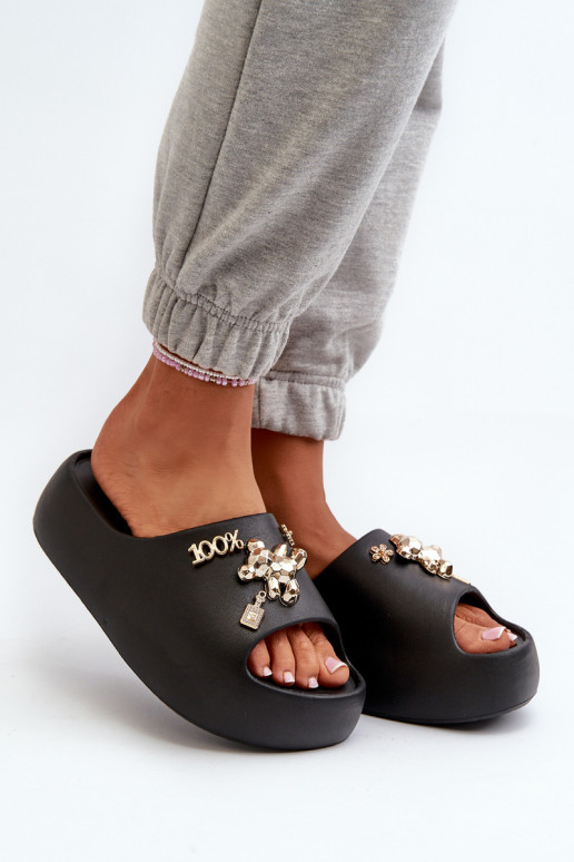 Pantofole da donna Lengwa Pantofole leggere con bellissimi dettagli in colore nero Orchia