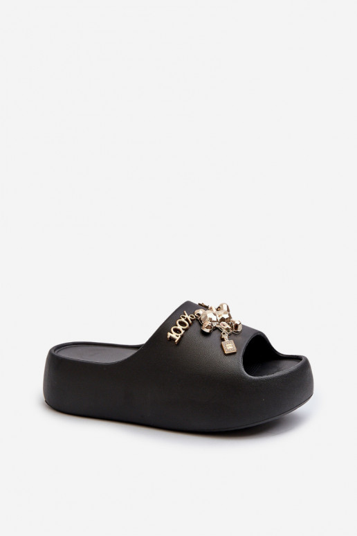 Pantofole da donna Lengwa Pantofole leggere con bellissimi dettagli in colore nero Orchia